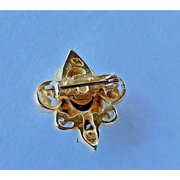 Coro signed vintage aqua blue rhinestone & faux pearl brooch pin goldtone 1" - Picture 12 of 13